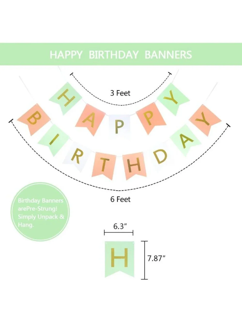 Birthday Decor Pack of 19 Banner Tissue flowers Swirls Garland girl pastel gold